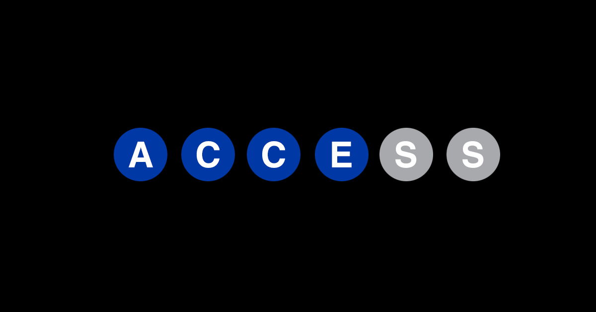 The word "access" on a black background stylized in the same manner as the New York City subway system lines. A nod to the recent New York subway lawsuits.